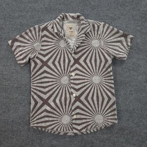 OAS Shirt Mens Small Brown Wavy Soft Terry Geometric Sunburst Beach Surf Swim